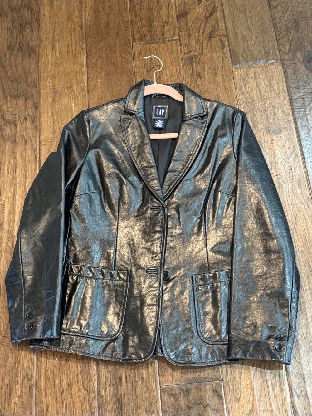 GAP Black Leather Blazer Jacket with Patch Pockets